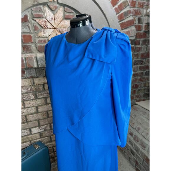Dress sheath big bow puff sleeves blue long sleeve - Picture 7 of 12